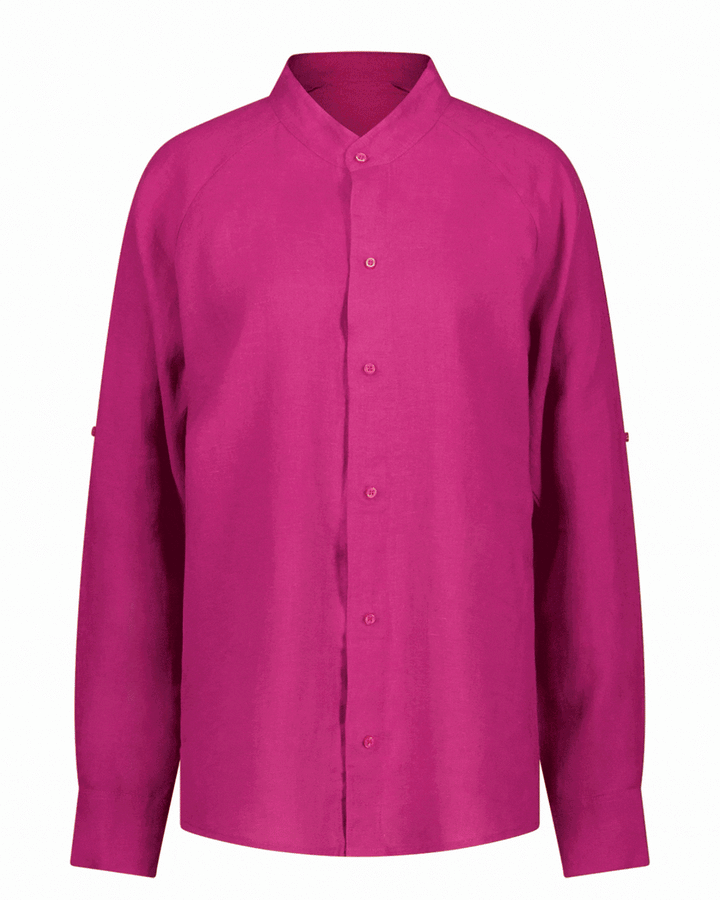 Christina Stephens adaptive cruiser magnetic linen shirt in light color, designed for easy dressing and dexterity support.