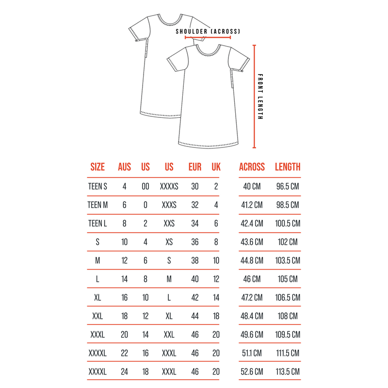 Size Guide - T-shirt Dress - The Shapes United