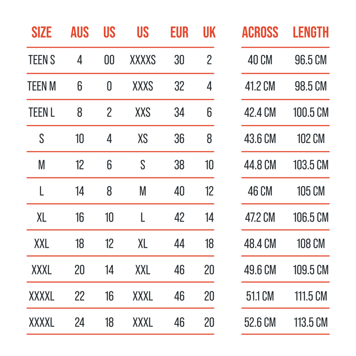 Size Guide - T-shirt Dress - The Shapes United