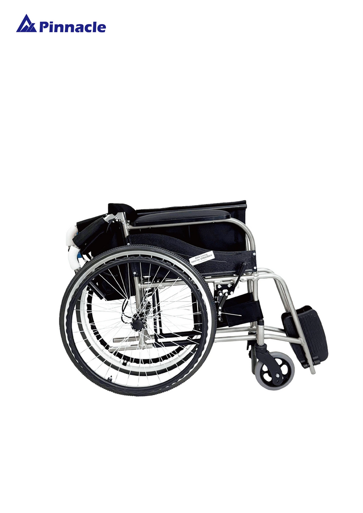 Pinnacle ErgoMove self-propelling wheelchair with ergonomic design and adjustable footrests, showcasing a sleek frame.