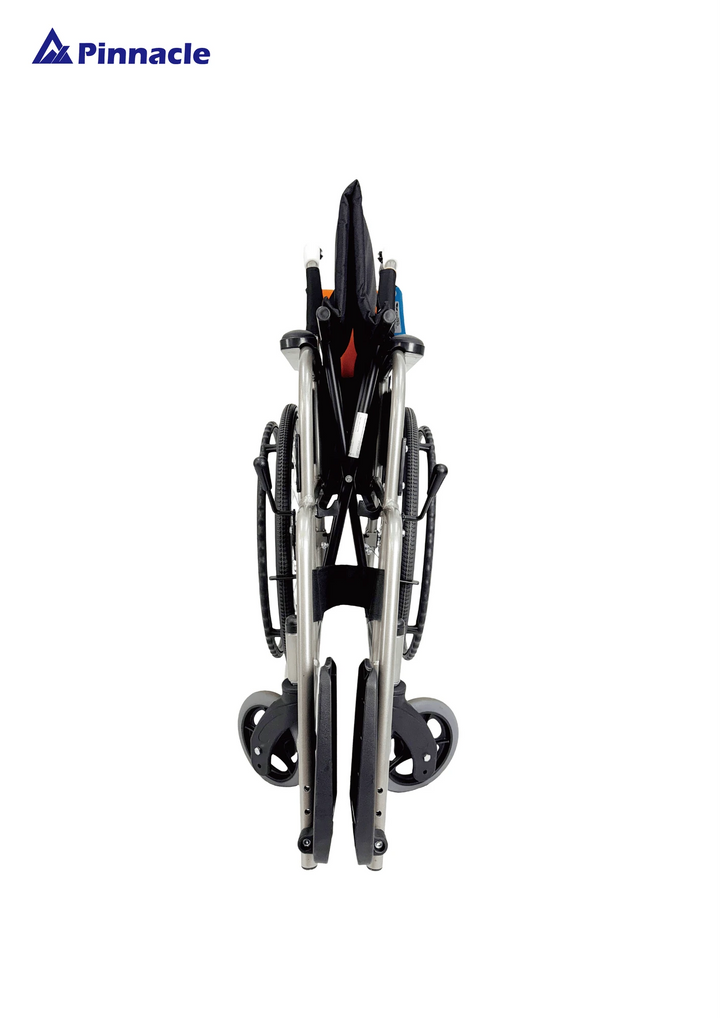 Pinnacle ErgoMove self-propelling wheelchair with ergonomic design and durable frame, shown in a side view.