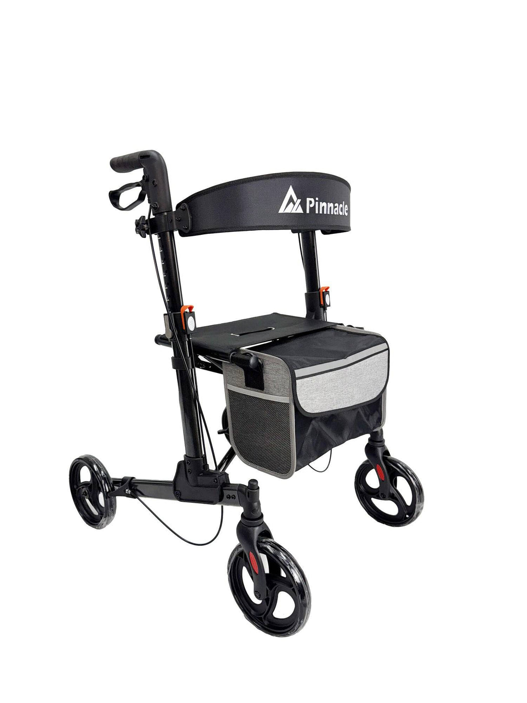 Pinnacle Steadystep double fold rollator in black with ergonomic handles and sturdy frame for mobility support.