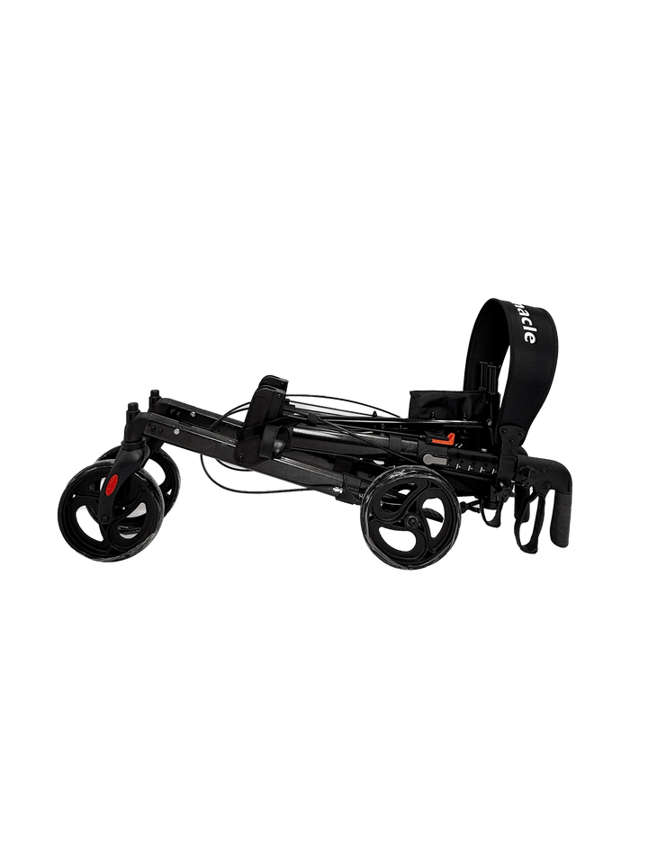 Pinnacle Steadystep Double Fold Rollater in black, showcasing its sturdy frame and adjustable handles for mobility support.
