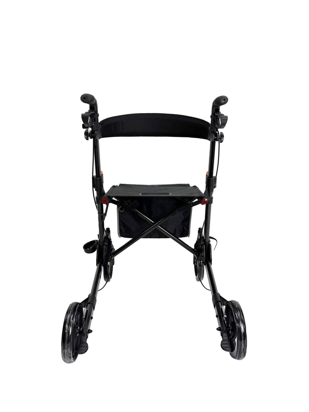 Pinnacle Steadystep double fold rollator in black, featuring a sturdy frame and comfortable hand grips for mobility support.