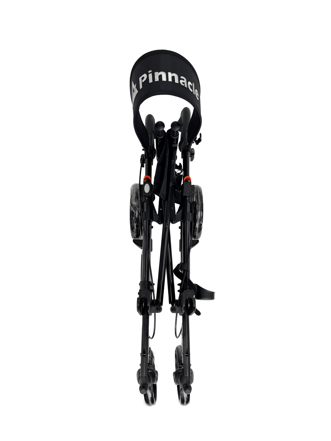 Pinnacle Steadystep double fold rollator in black with ergonomic handles and sturdy wheels for mobility support.
