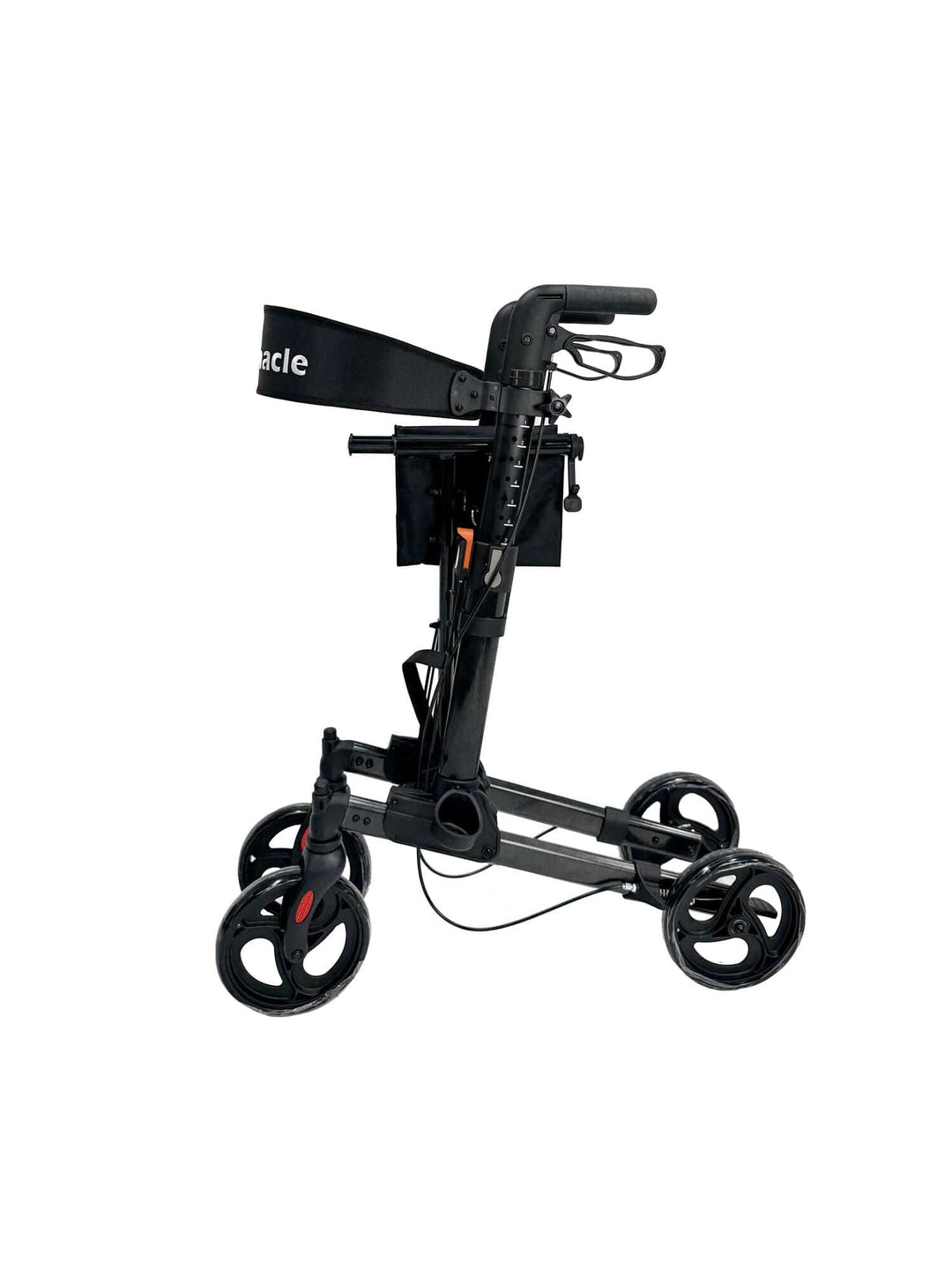Pinnacle Steadystep double fold rollator in black, showcasing its sturdy frame and ergonomic hand grips for mobility support.