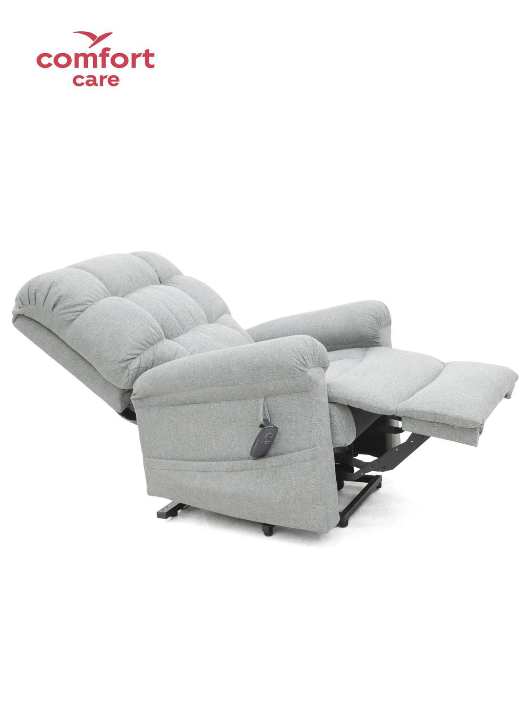 Pinnacle Comfort Care Cloud 2 motor power lift recliner with plush cushioning and wooden armrests, in a neutral fabric finish.