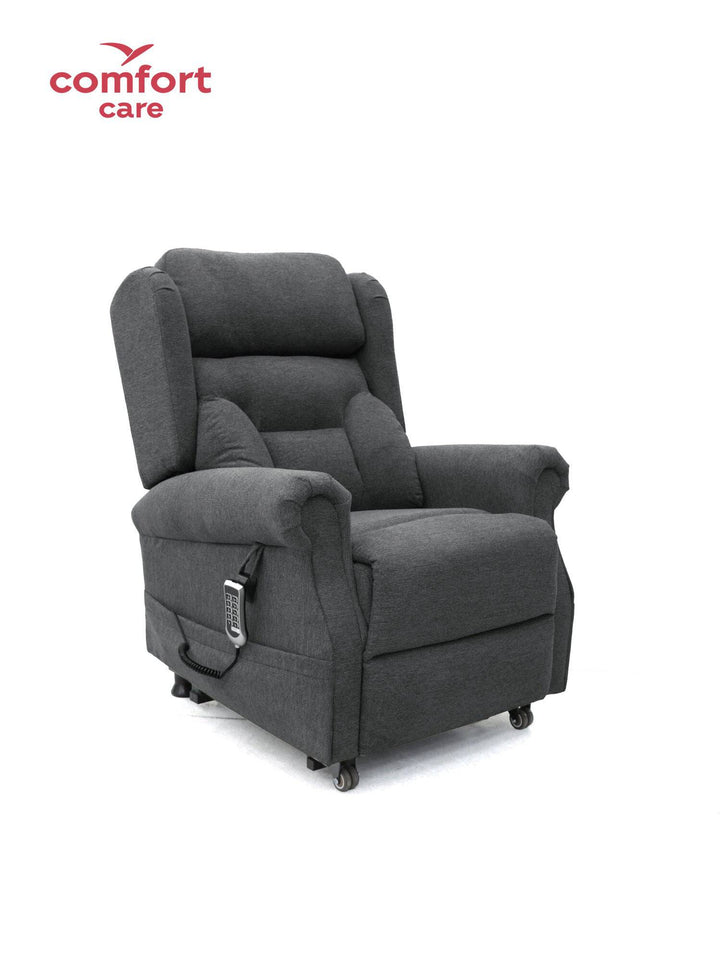 Pinnacle Comfort Care One 5 Motor Power Lift Recliner in a cozy living room setting with plush upholstery and adjustable backrest.