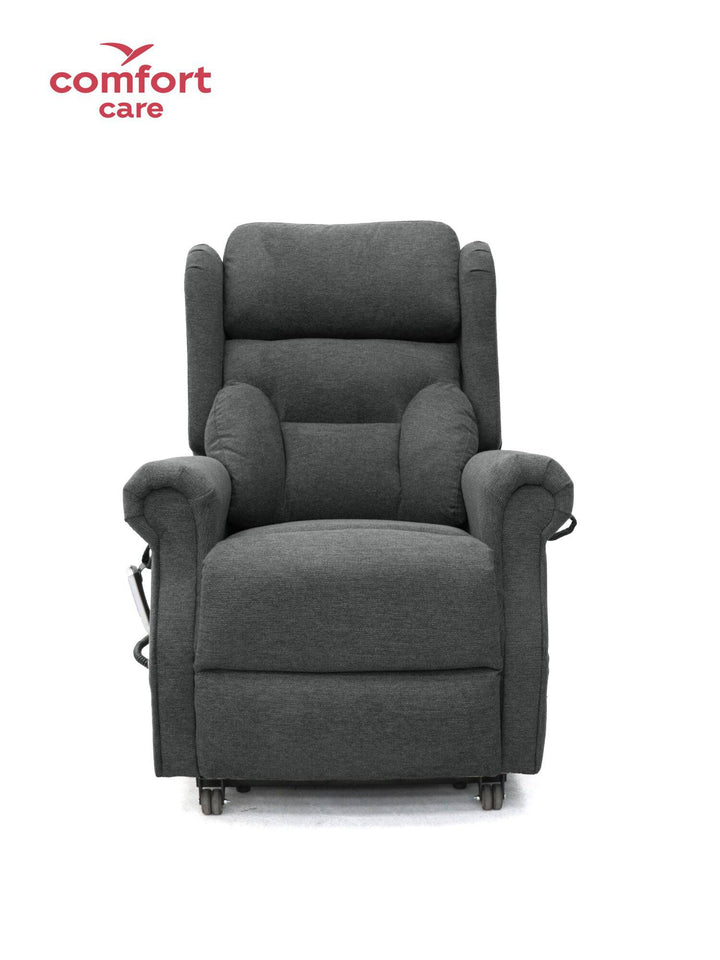 Pinnacle Comfort Care One 5 Motor Power Lift Recliner in a cozy living room setting, showcasing its plush upholstery and lift feature.