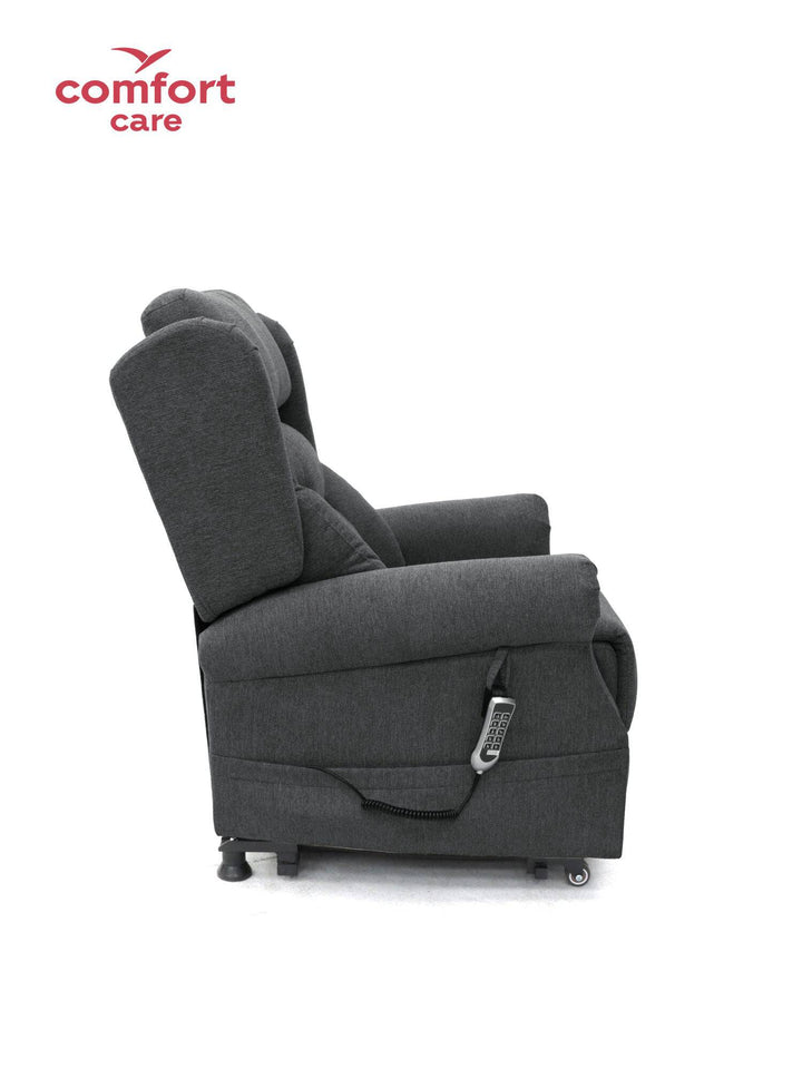 Pinnacle Comfort Care One 5 Motor Power Lift Recliner in a cozy living room setting, showcasing its plush upholstery and design.