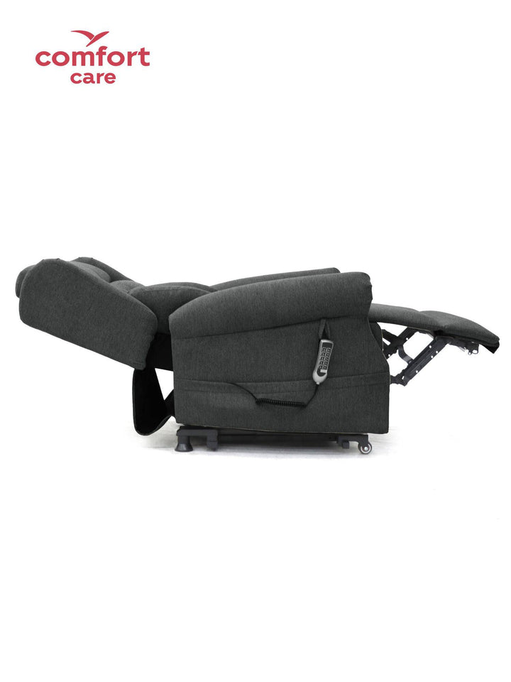 Pinnacle Comfort Care One 5 Motor Power Lift Recliner in a cozy living room setting, showcasing its stylish design and functionality.