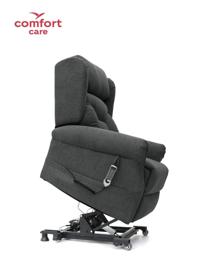 Pinnacle Comfort Care One power lift recliner with five motors, showcasing plush upholstery and ergonomic design.