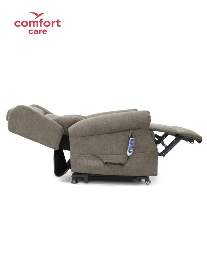 Pinnacle Comfort Care One power lift recliner with five motors, featuring plush upholstery and a modern design.