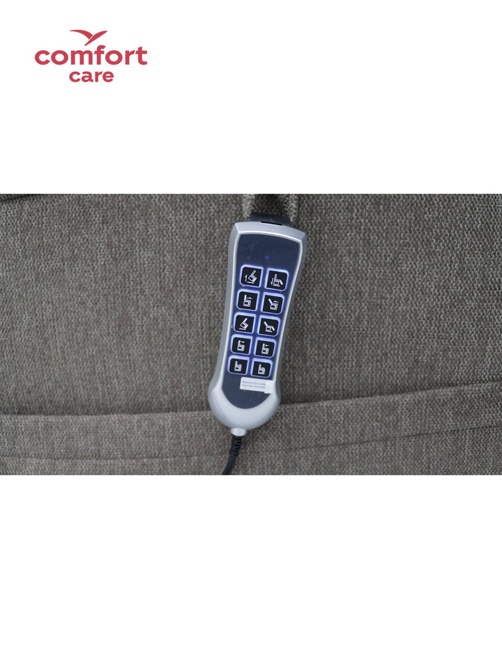 Pinnacle Comfort Care One 5 Motor Power Lift Recliner in a cozy living room setting with adjustable reclining positions.