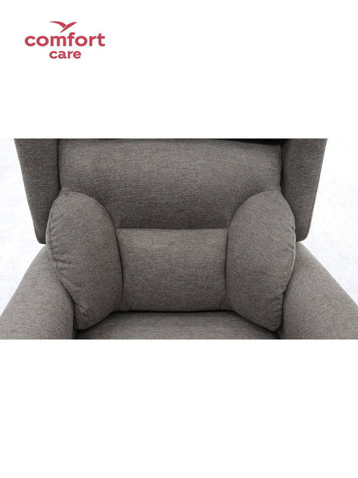 Pinnacle Comfort Care One 5 Motor Power Lift Recliner in a cozy living room setting, highlighting its plush upholstery and reclining feature.