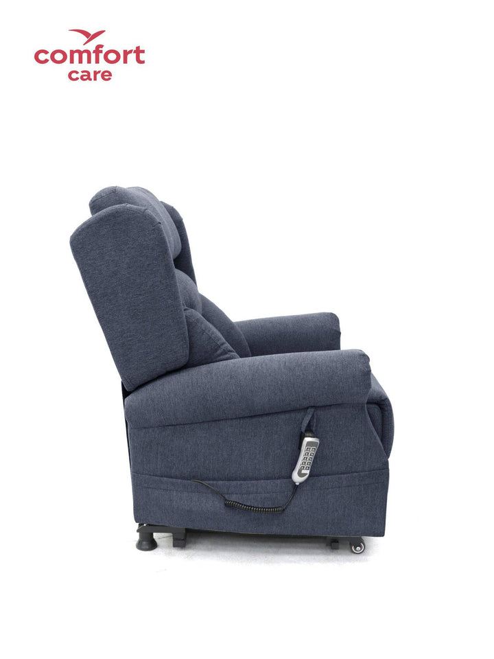 Pinnacle Comfort Care One 5 Motor Power Lift Recliner in a cozy living room setting, showcasing its plush upholstery and sleek design.