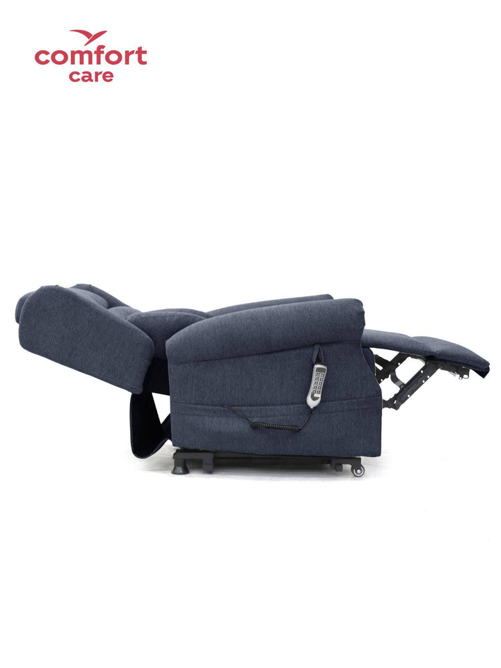 Pinnacle Comfort Care One 5 Motor Power Lift Recliner in a cozy living room setting with plush fabric and ergonomic design.