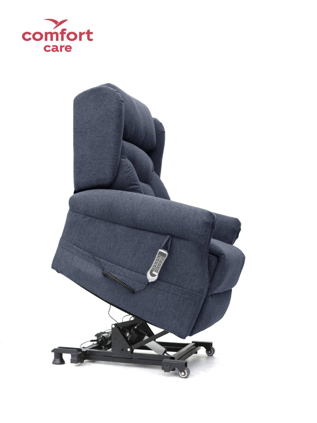 Pinnacle Comfort Care One 5 Motor Power Lift Recliner in a cozy living room setting with plush upholstery and adjustable recline.