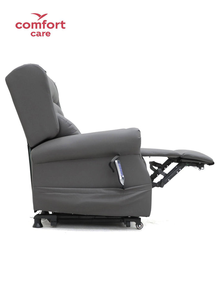 Pinnacle Comfort Care One 5 Motor Power Lift Recliner in a cozy living room setting, showcasing plush upholstery and adjustable features.