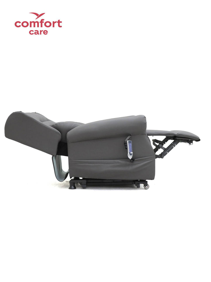 Pinnacle Comfort Care One 5 Motor Power Lift Recliner in a cozy living room setting with plush upholstery and reclining feature.