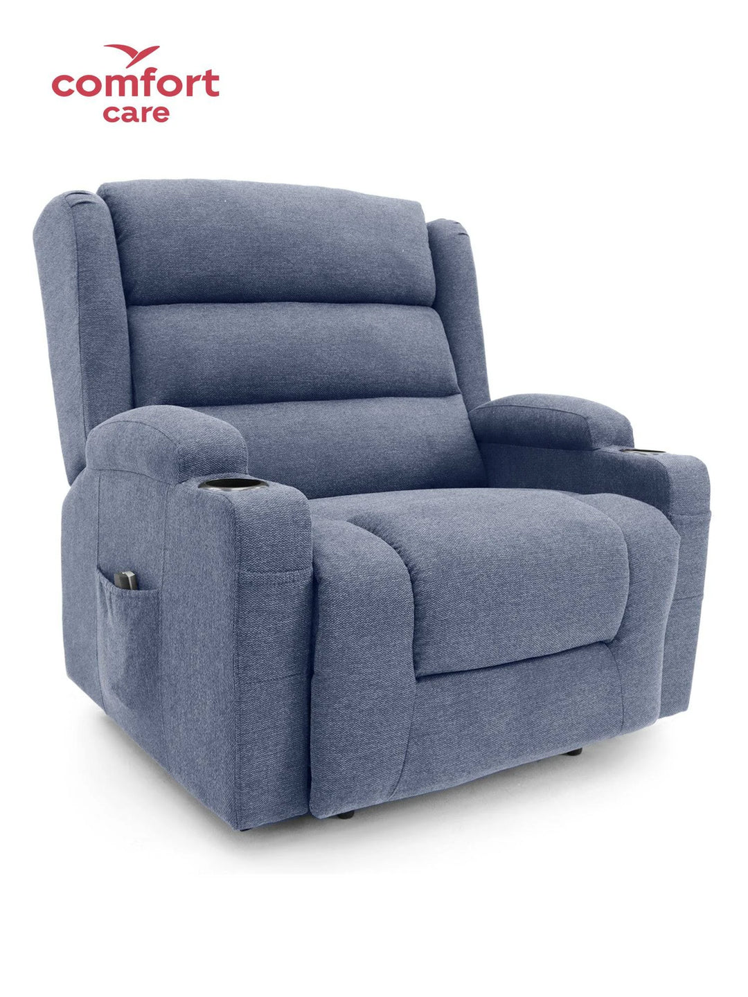 Comfort Care Vigo Max 2 Motor Power Lift Recliner in deep blue, featuring plush upholstery and supportive design.