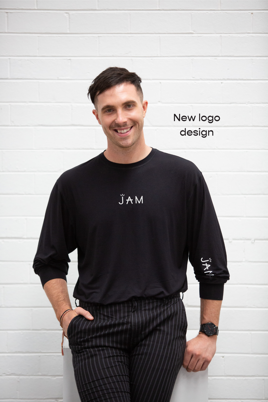 JAM the Label crew long sleeve shirt in a soft fabric, featuring a relaxed fit and stylish design in a neutral color.
