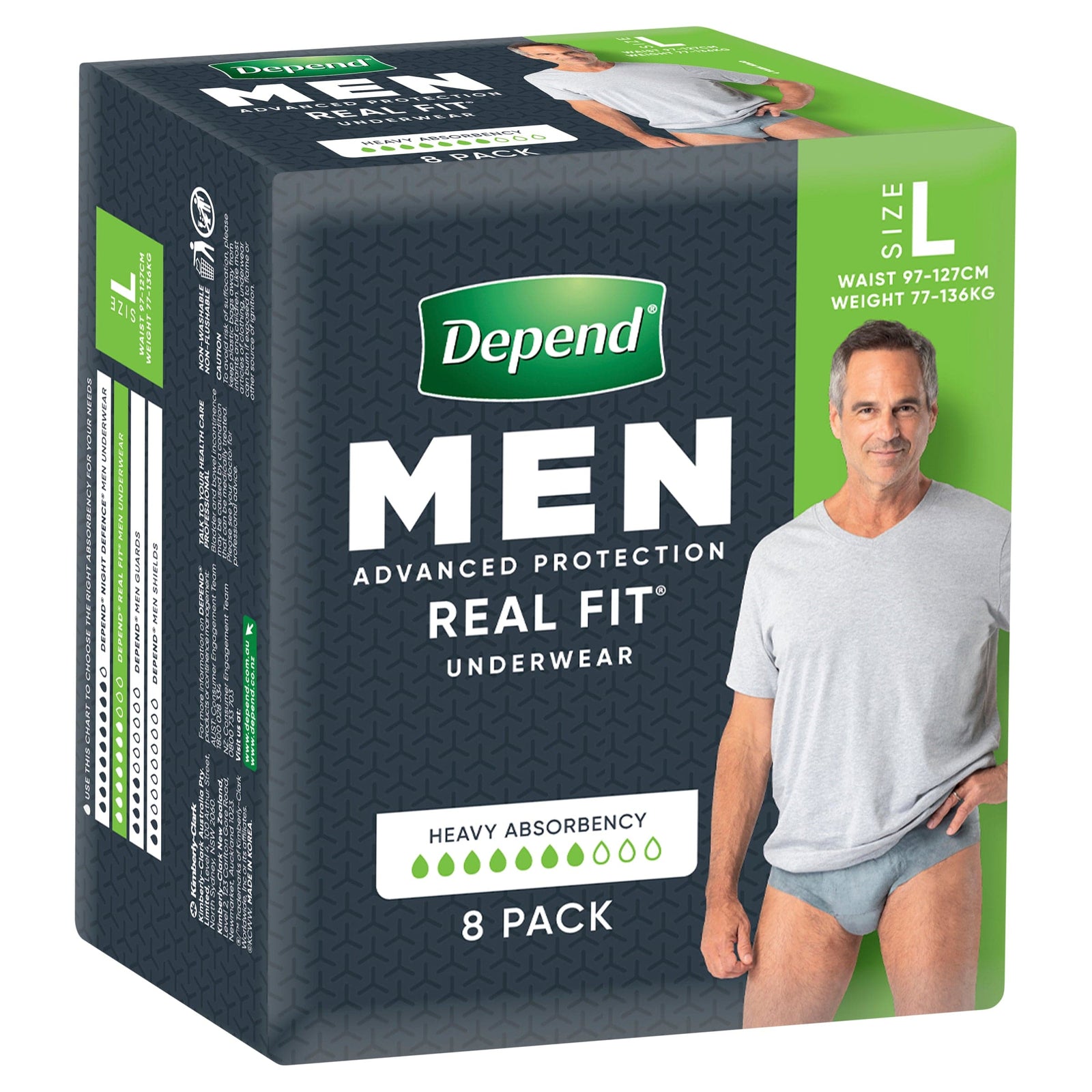 Depend Real Fit Men's Underwear in front view, showcasing heavy absorbency for continence support.