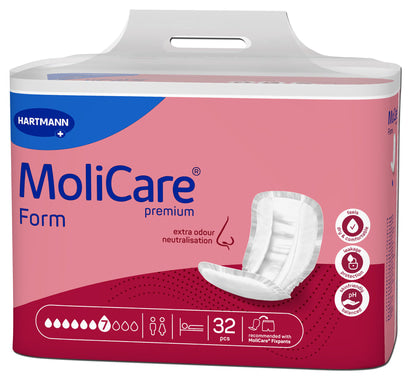 MoliCare Premium Form continence product in a pack, showcasing the product's design and absorbent features.