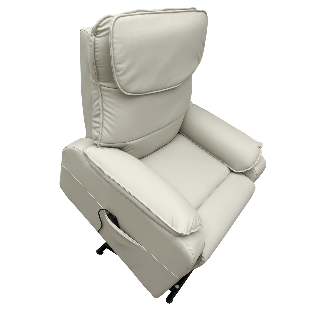 ComfortCare Zen Massage Lift Recliner by Pinnacle, showing plush fabric upholstery and adjustable reclining features.
