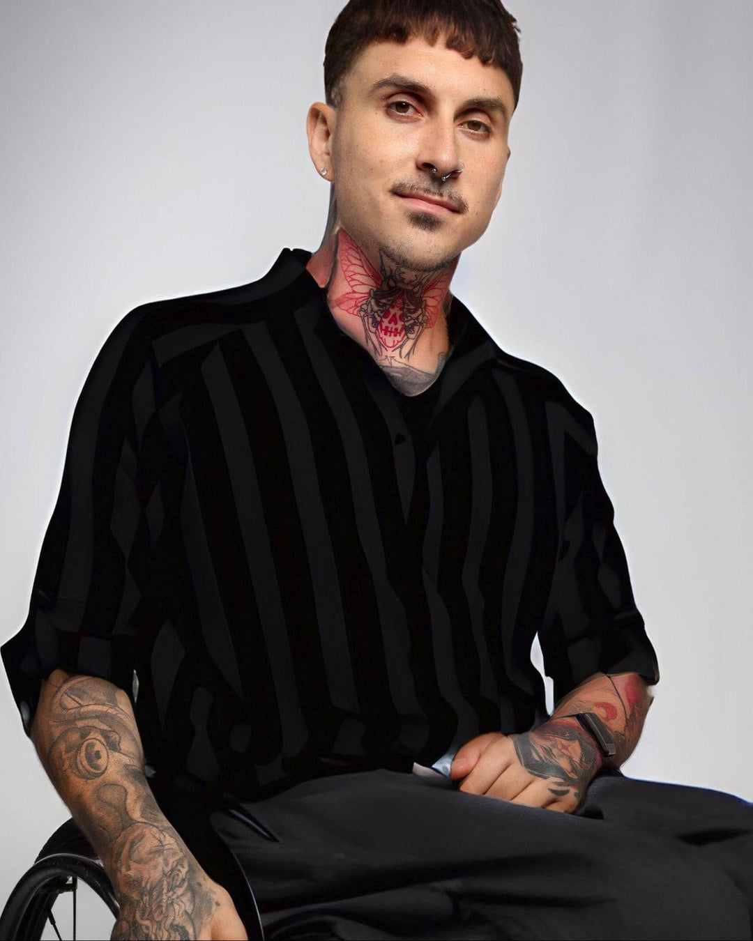 Christina Stephens adaptive linen shirt with magnetic closures, designed for easy dressing and dexterity support.