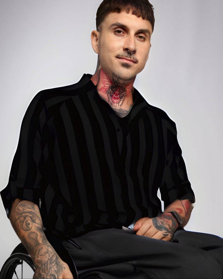 Christina Stephens adaptive linen shirt with magnetic closures, designed for easy dressing and dexterity support.