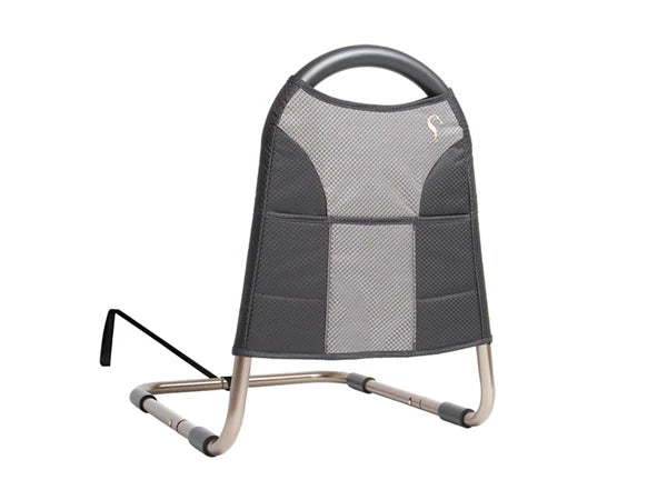 Lightweight Quintro Healthcare Stander Bedside Econorail with organizer pouch for added safety and support at the bed side.