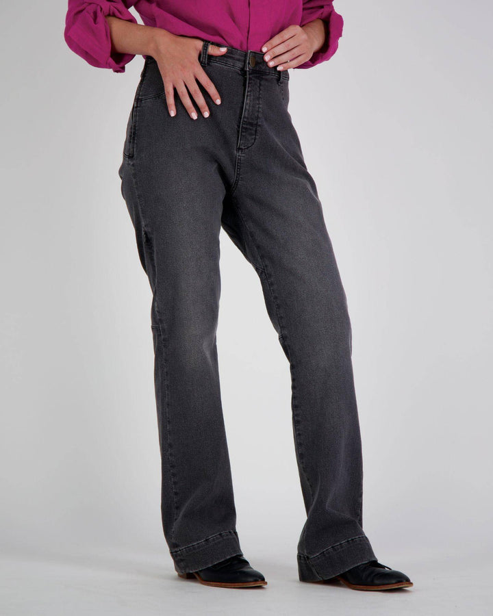Grey Annie Seated Jeans by Christina Stephens for female wheelchair users, featuring 2 & 3 access points.