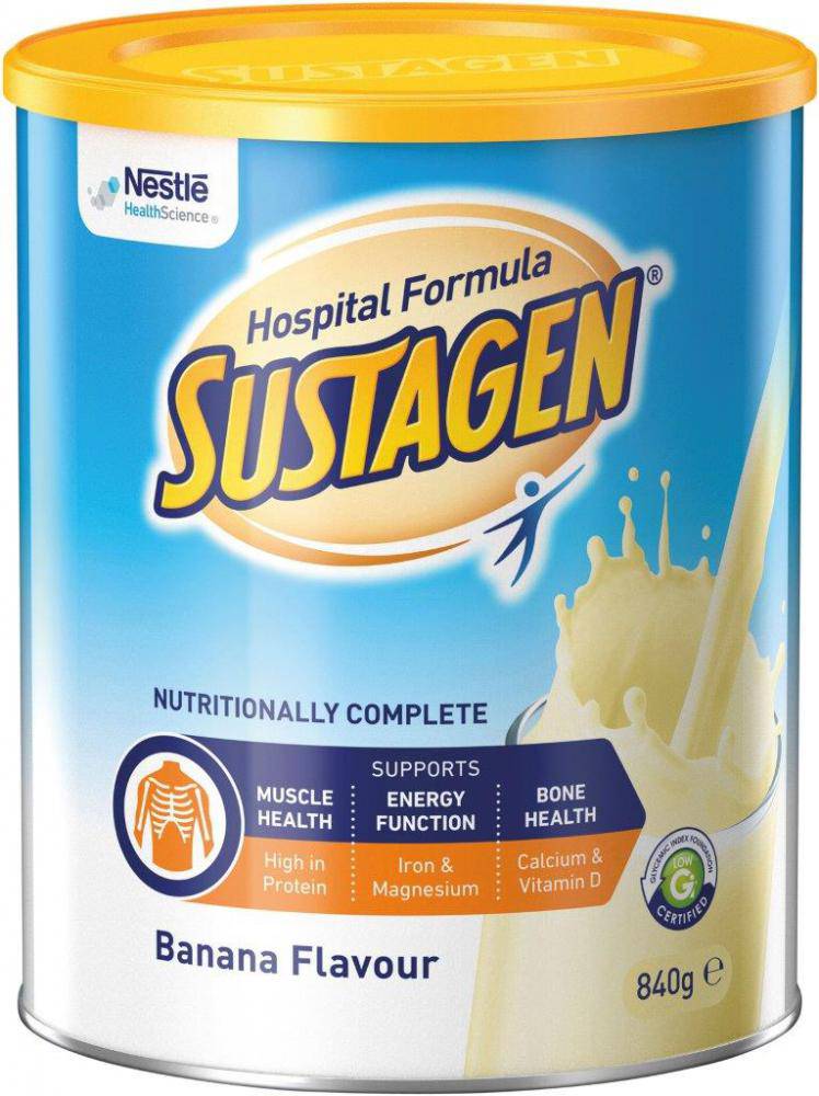 CH2 Nestlé Sustagen Hospital Formula banana flavor in 840g container, nutritional supplement for medical use.