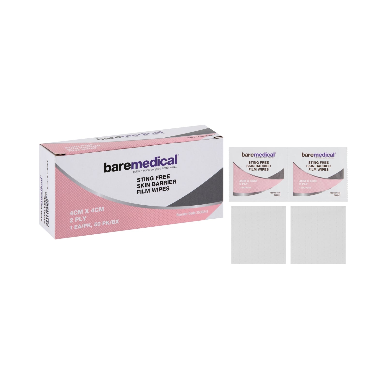 CH2 Bare Medical Sting-Free Skin Barrier Film Wipes, 4x4cm, two-ply skin care wipes for protective skin barrier application