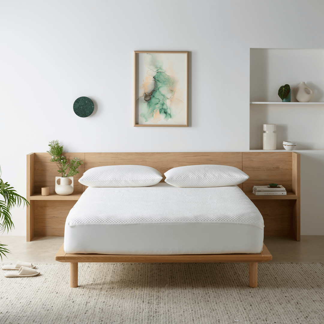 Staydry Duradeluxe waterproof mattress protector on a bed, made of soft Manchester fabric, by Stay Dry Products.