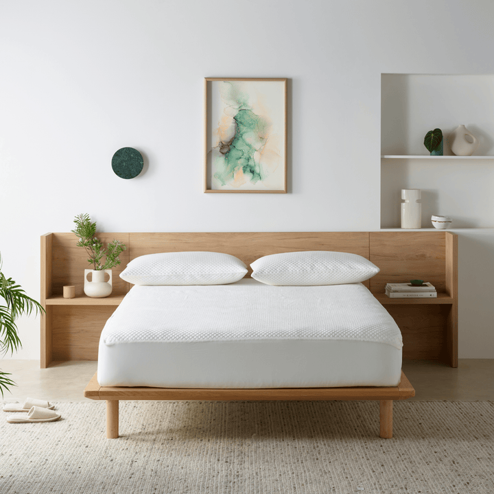 Staydry Duradeluxe waterproof mattress protector on a bed, made of soft Manchester fabric, by Stay Dry Products.