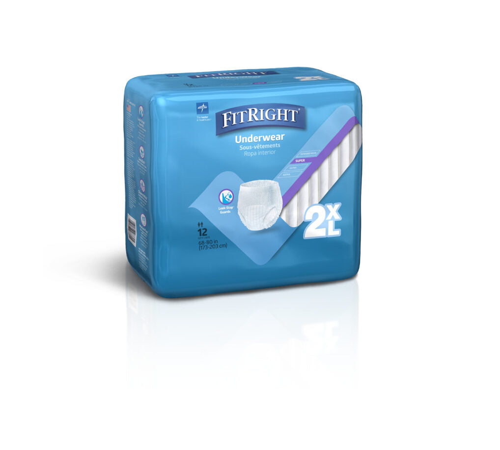 Medline Protection Plus Super Underwear in size 2XL, featuring absorbent material for continence support.