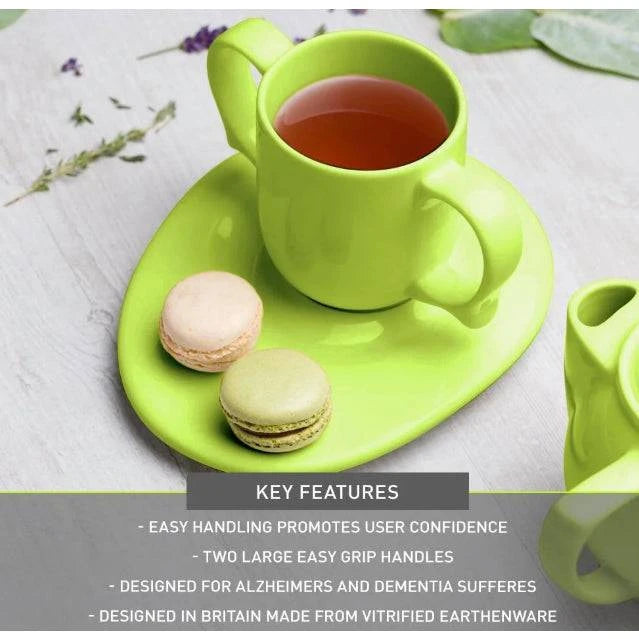 Green Dignity by Wade two-handled 250ML mug, a durable ceramic accessory with ergonomic handles for easy grip.