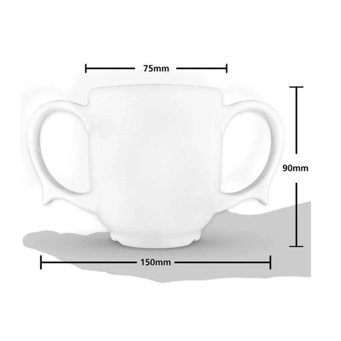 White two-handled mug by Dignity by Wade, 250ML capacity, designed as a durable accessory for daily use.