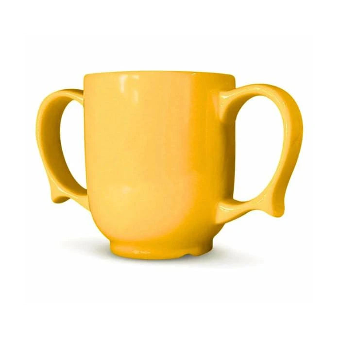 Yellow Dignity by Wade two-handled 250ML mug, designed for comfort, with a sturdy handle and ergonomic shape.