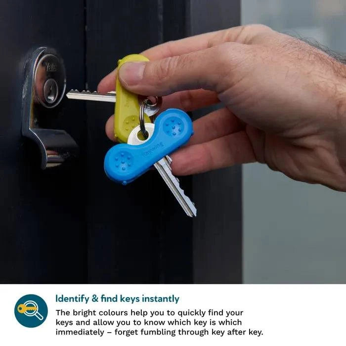 Set of three Dext Keywing Key Turners by Performance Health, arthritis aid accessories in yellow and blue for easier key handling.