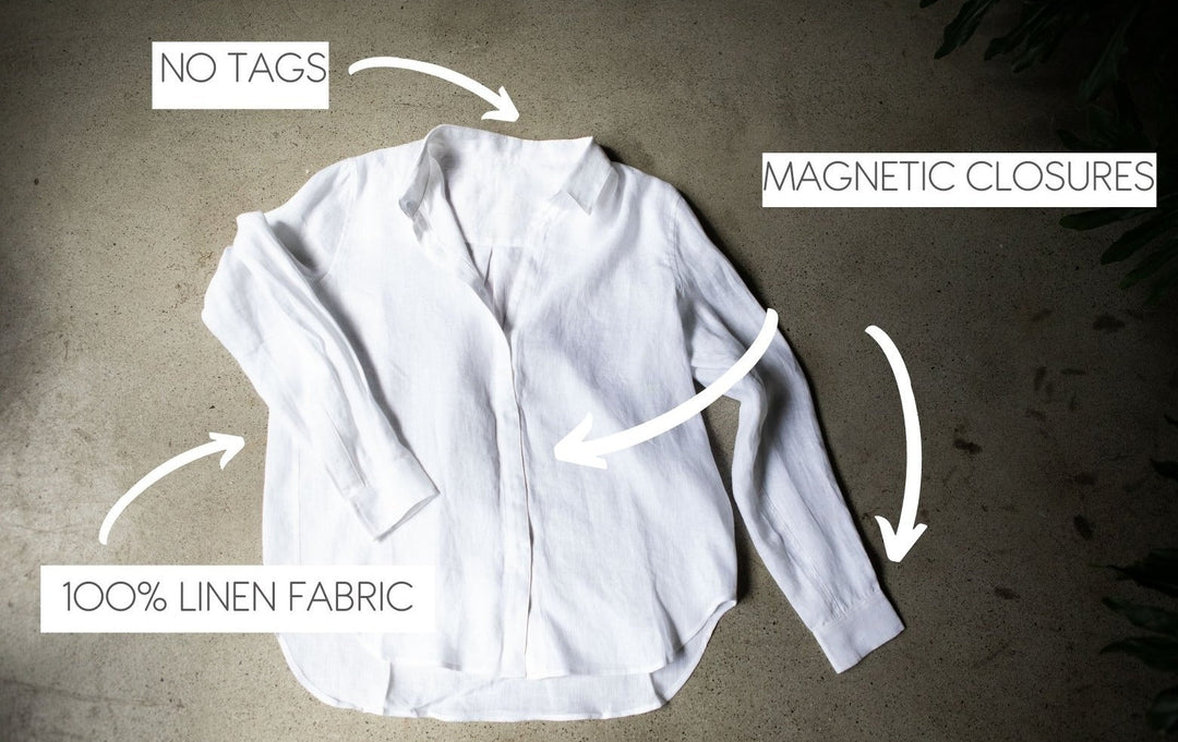 JAM Femme linen shirt, lightweight and breathable, with a relaxed fit and button-front design, showcased in a casual clothing style.