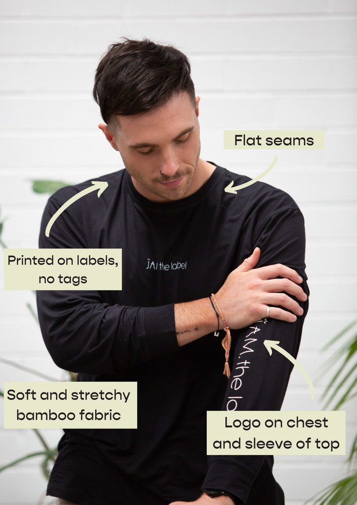 JAM the Label crew long sleeve shirt in soft fabric, featuring a relaxed fit and stylish design in a neutral color.