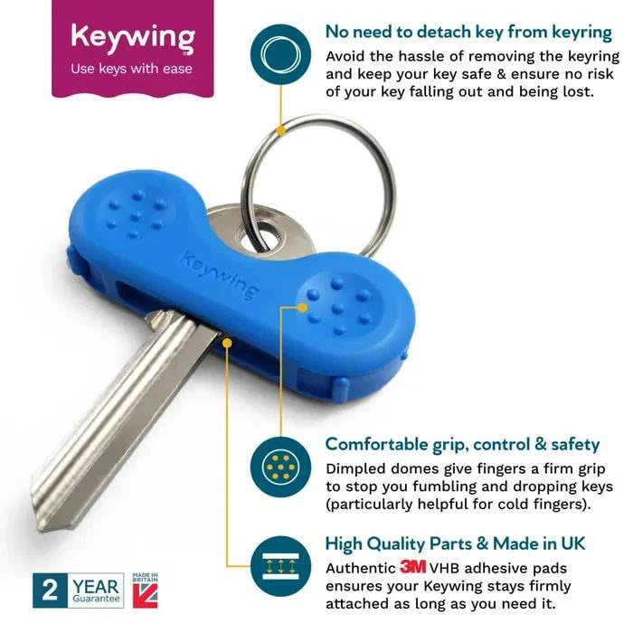 Set of three blue Dext Keywing key turners by Performance Health, ergonomic accessories for easy key handling.