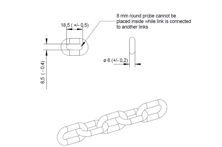 Stainless steel short link chain, 6mm thickness, measuring for play equipment use, by Special Needs Play Equipment.