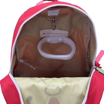 Tubie Fun modified nutrition backpack with adjustable straps and multiple compartments for carrying medical nutrition supplies.