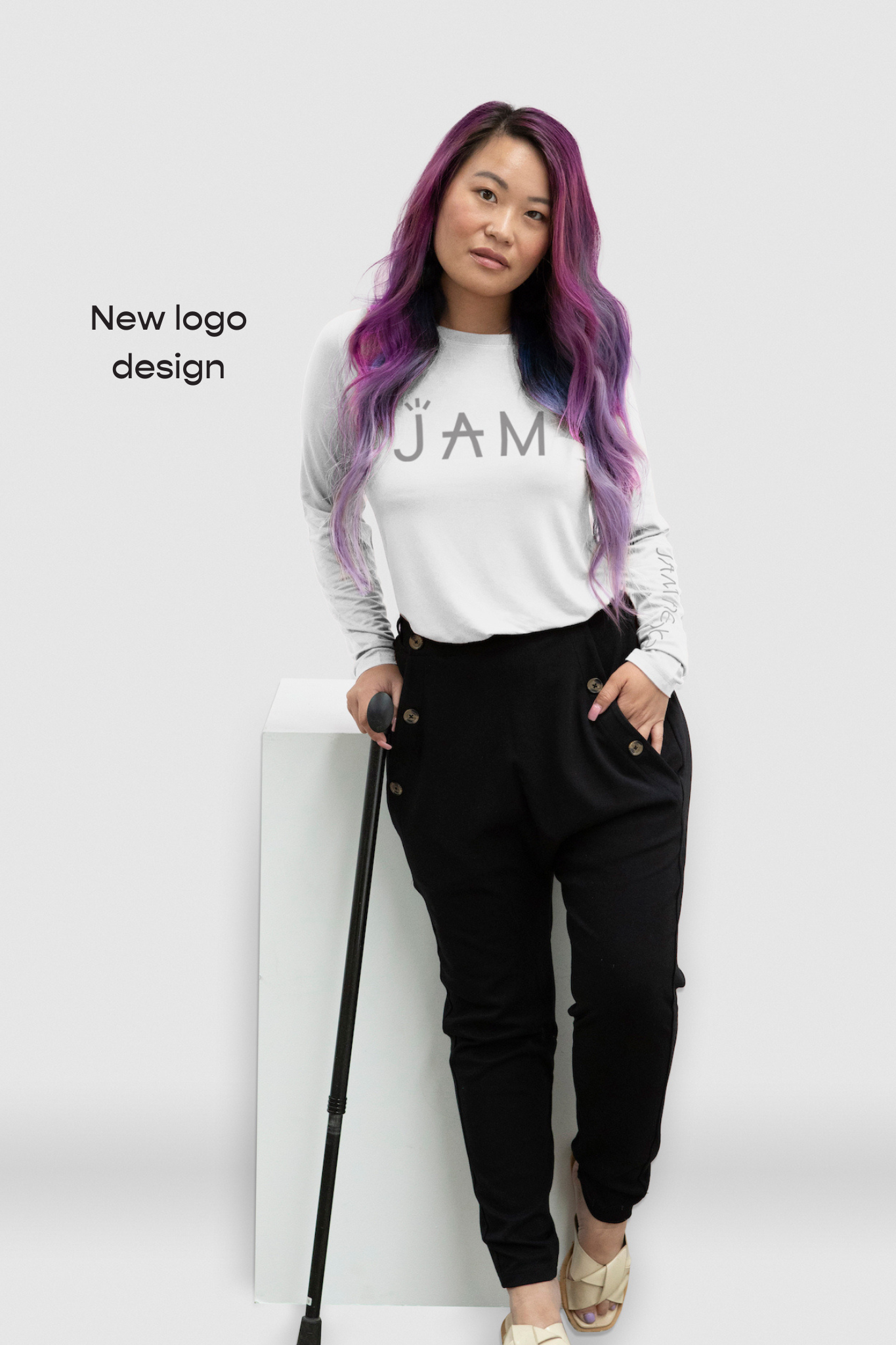 JAM the Label Original Long Sleeve shirt in soft fabric, featuring a relaxed fit and crew neckline, displayed on a hanger.