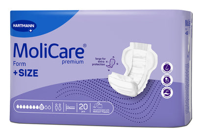 MoliCare Premium Form continence product pack with absorbent design and soft texture, suitable for daily use.