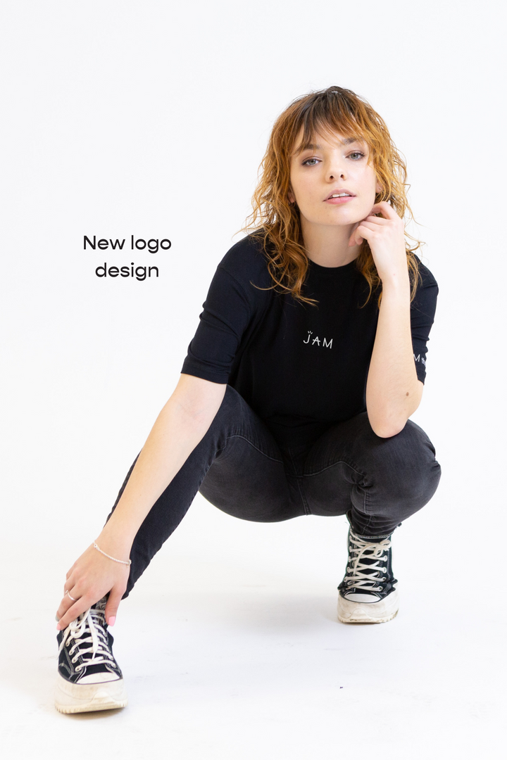 JAM the Label crew tee in soft cotton, featuring a relaxed fit and classic crew neckline, displayed on a neutral background.